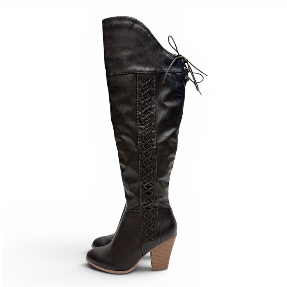 Journee Collection Black Lace-Up Knee-High Boots